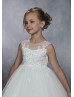 Illusion Neck Beaded Ivory Lace Tulle Flower Girl Dress